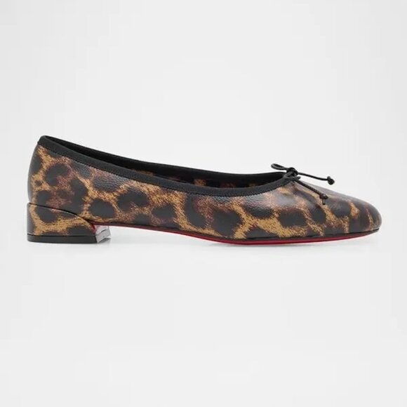 Christian Louboutin SWEETIE JANE FLAT Leopard Leather Ballerina Flats Shoes - Picture 1 of 15